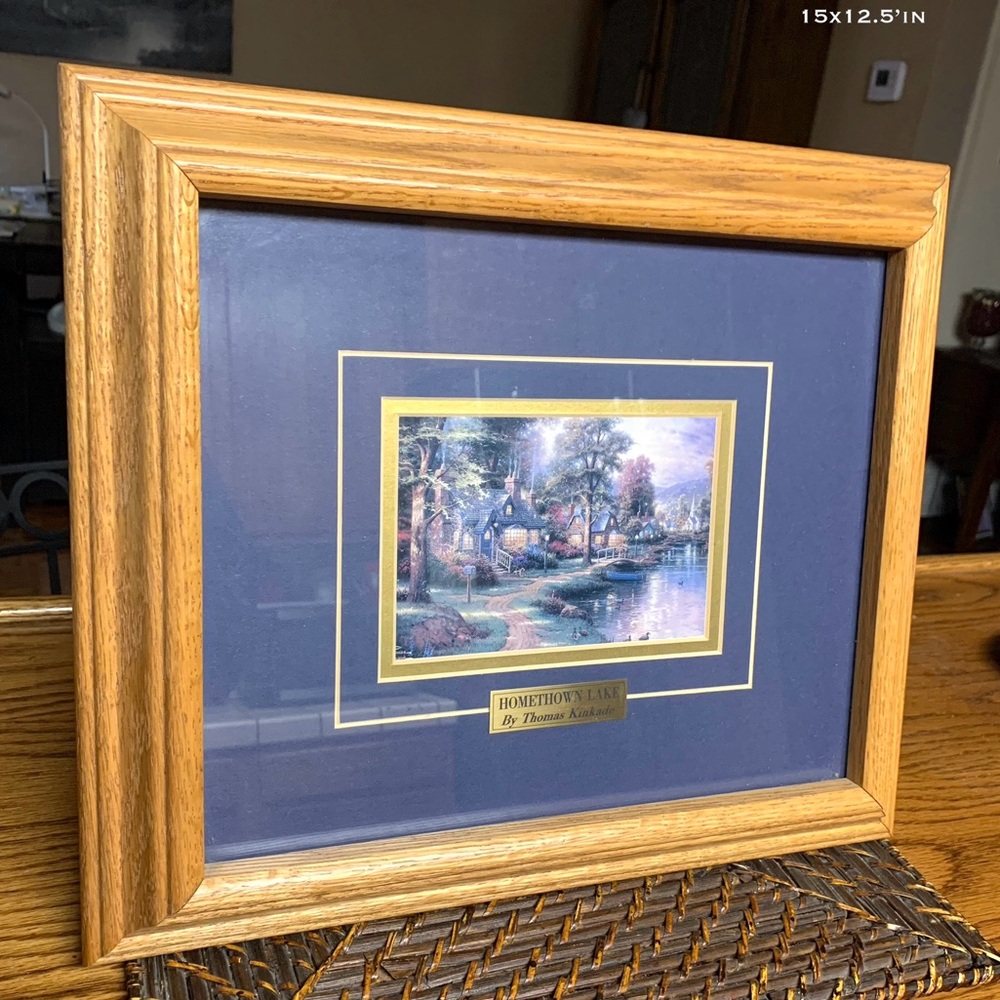 Thomas Kinkade “Hometown Lake” Wooden Framed Painting Art Print